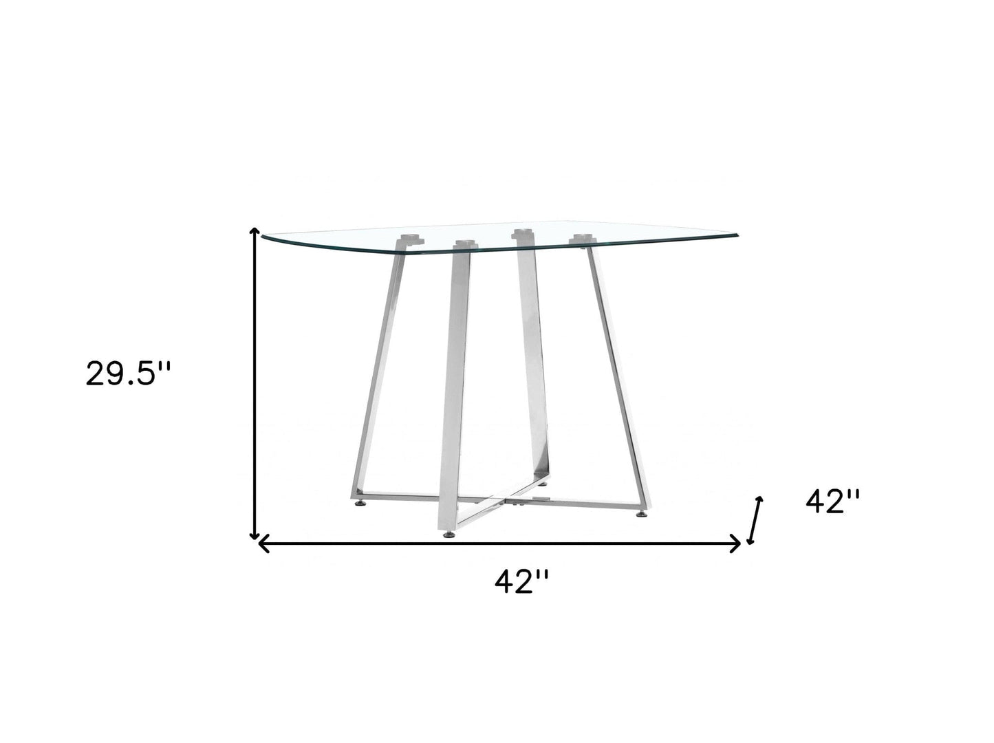 42" Chrome Square Glass And Steel Dining Table