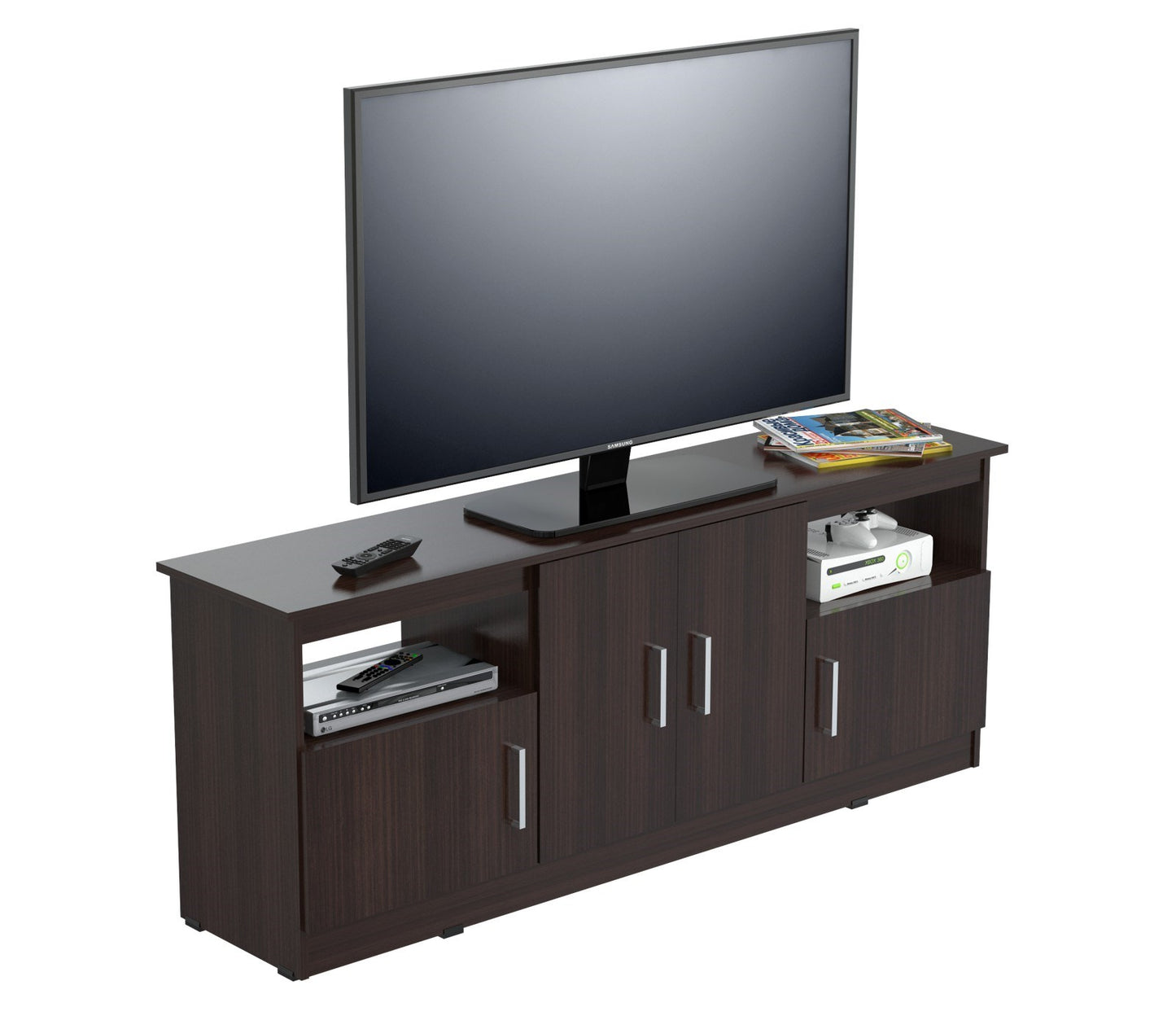 Espresso Finish Wood And Stainless Media Center Tv Stand