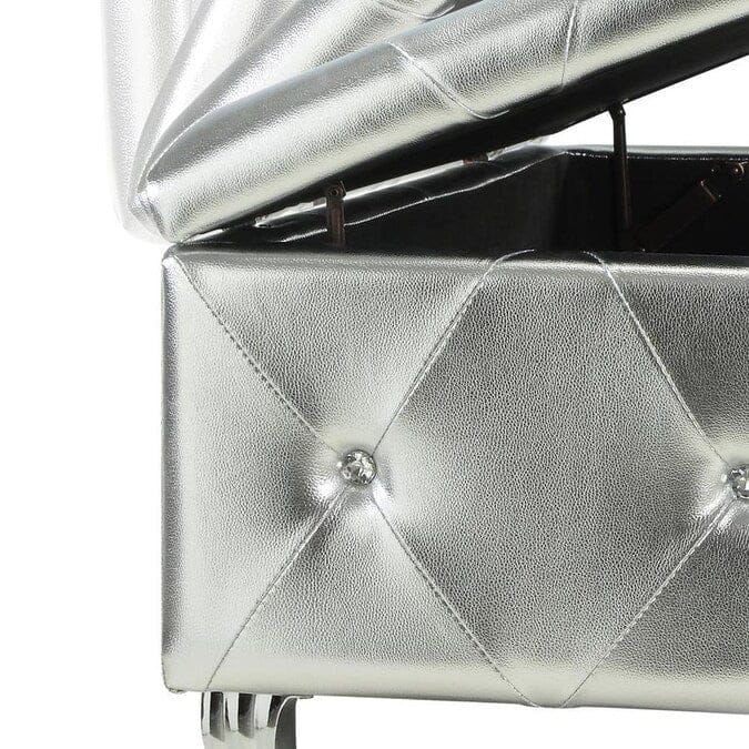 Silver Tufted Hard Wood Storage Bench