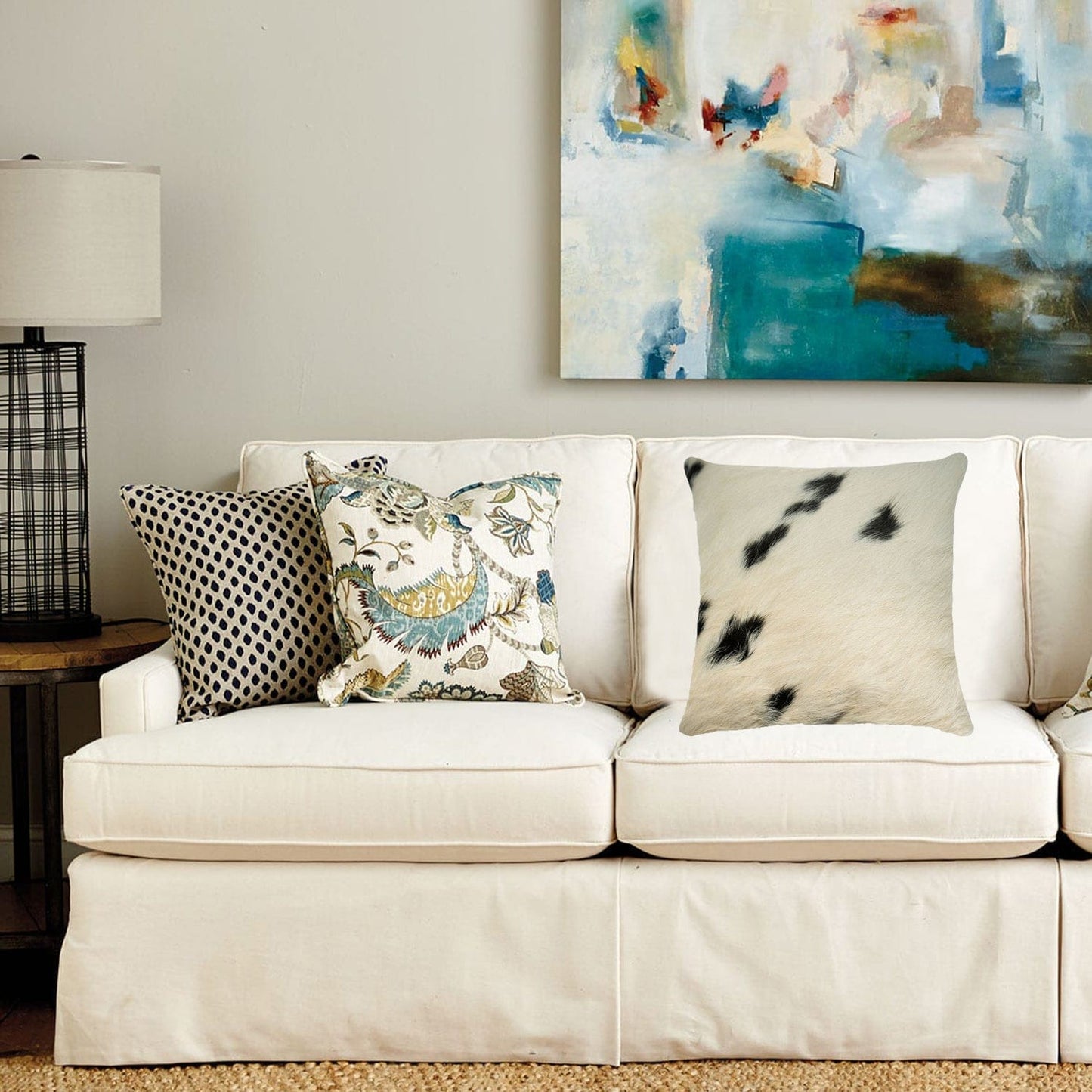 18" X 18" X 5" Yellow Cowhide Pillow