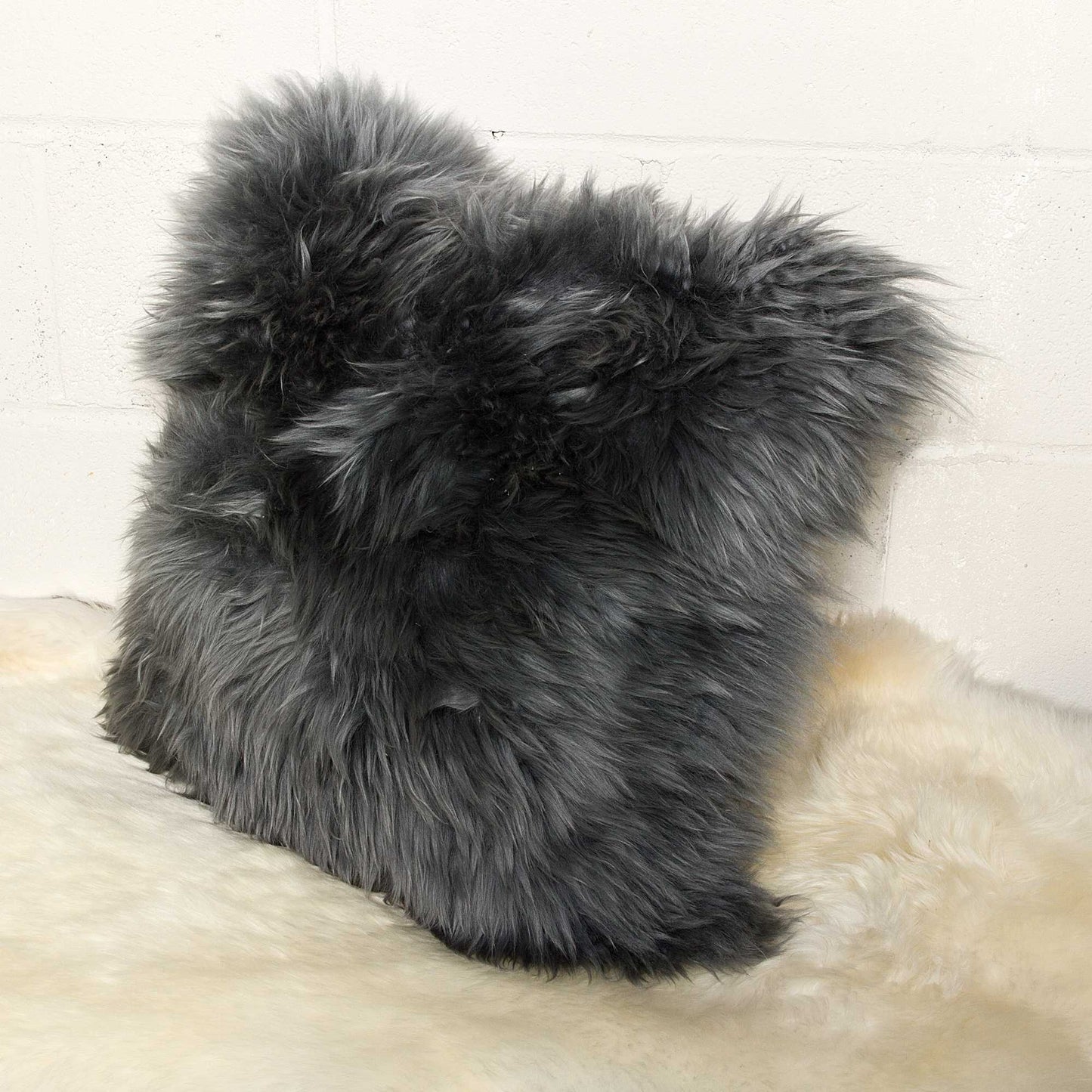 18" X 18" X 5" Gray Sheepskin Pillow 2 Pack