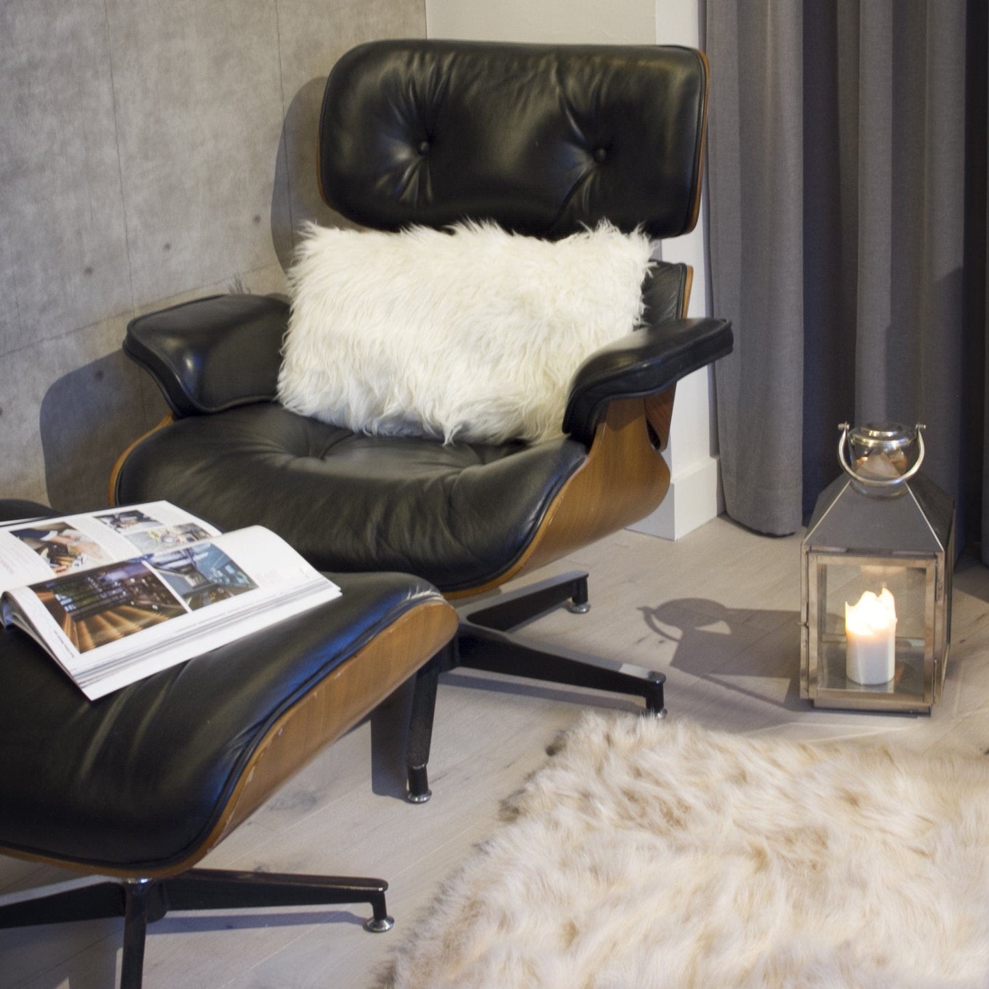 Off White Faux Fur Solid Color Throw Pillow