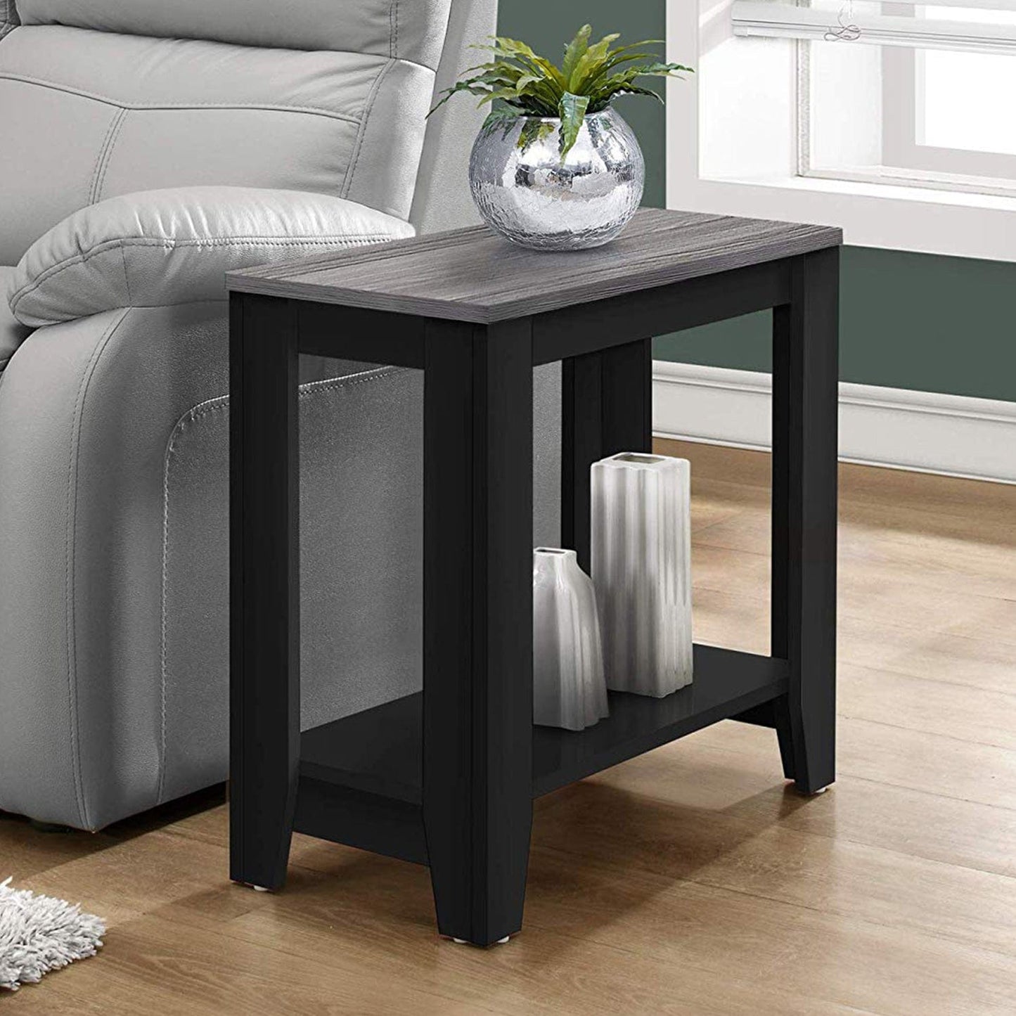 11.75" X 23.75" X 22" Dark Taupe Particle Board Laminate Accent Table