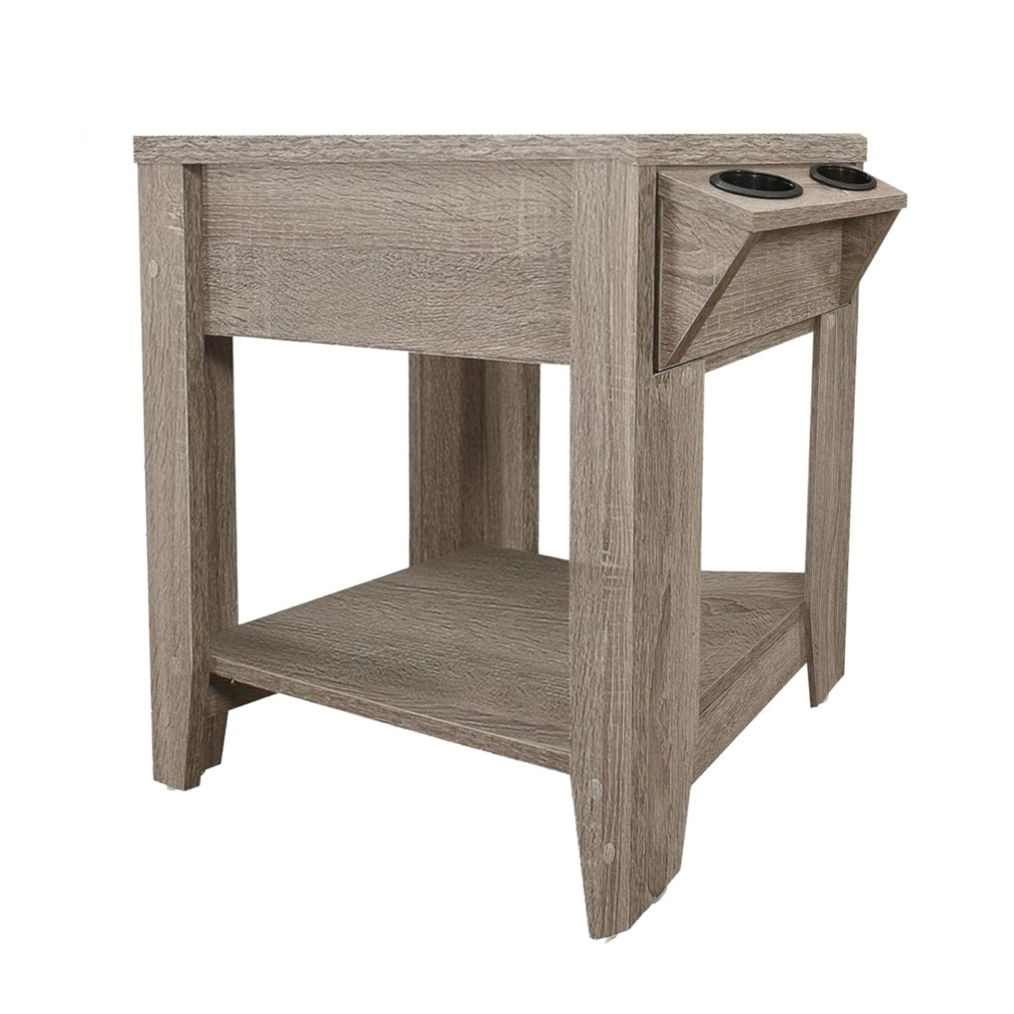 Cappuccino Finish Side Accent Table With Adjustable Cup Holder Drawer And Bottom Shelf