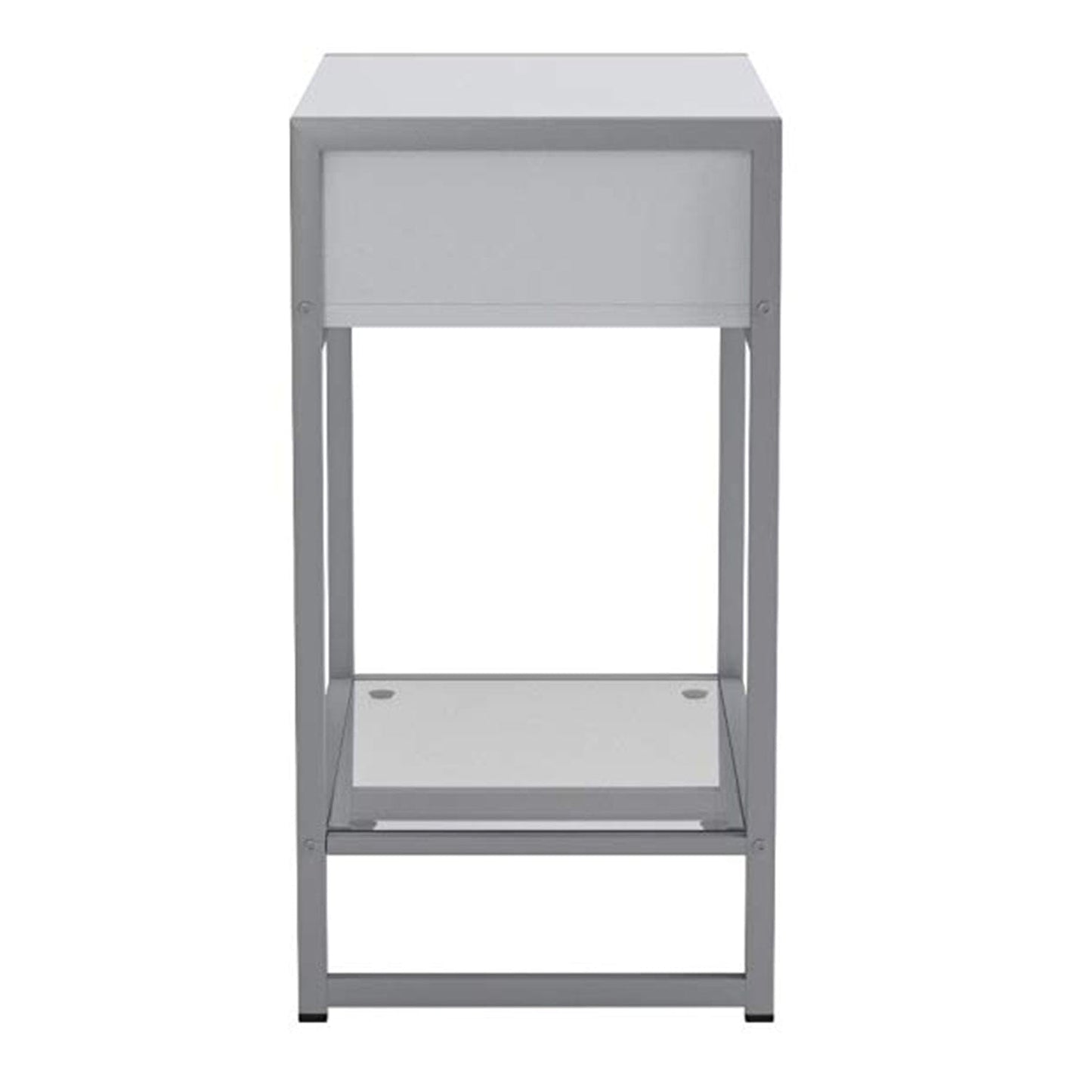 12" X 18" X 22" Grey With Black Metal Tempered Glass Accent Table
