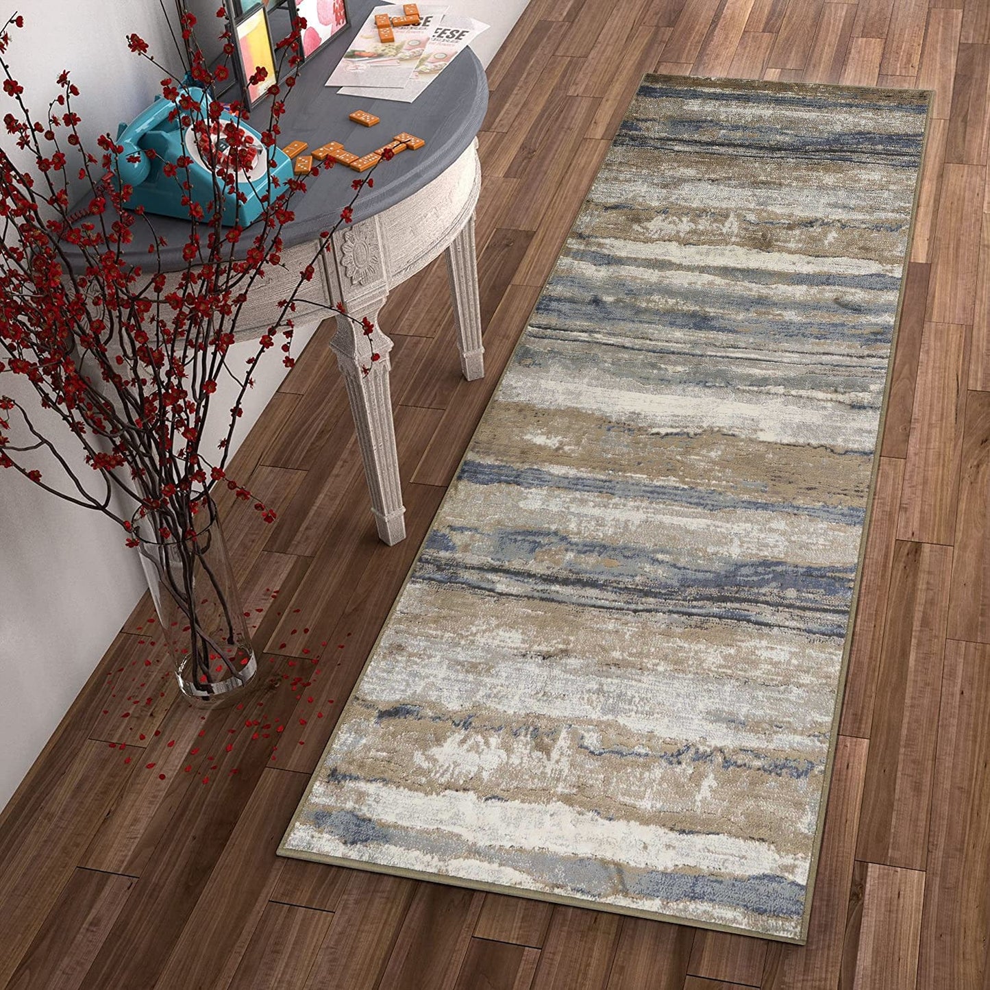 2' X 3' Viscose Ivory Or Blue Accent Rug