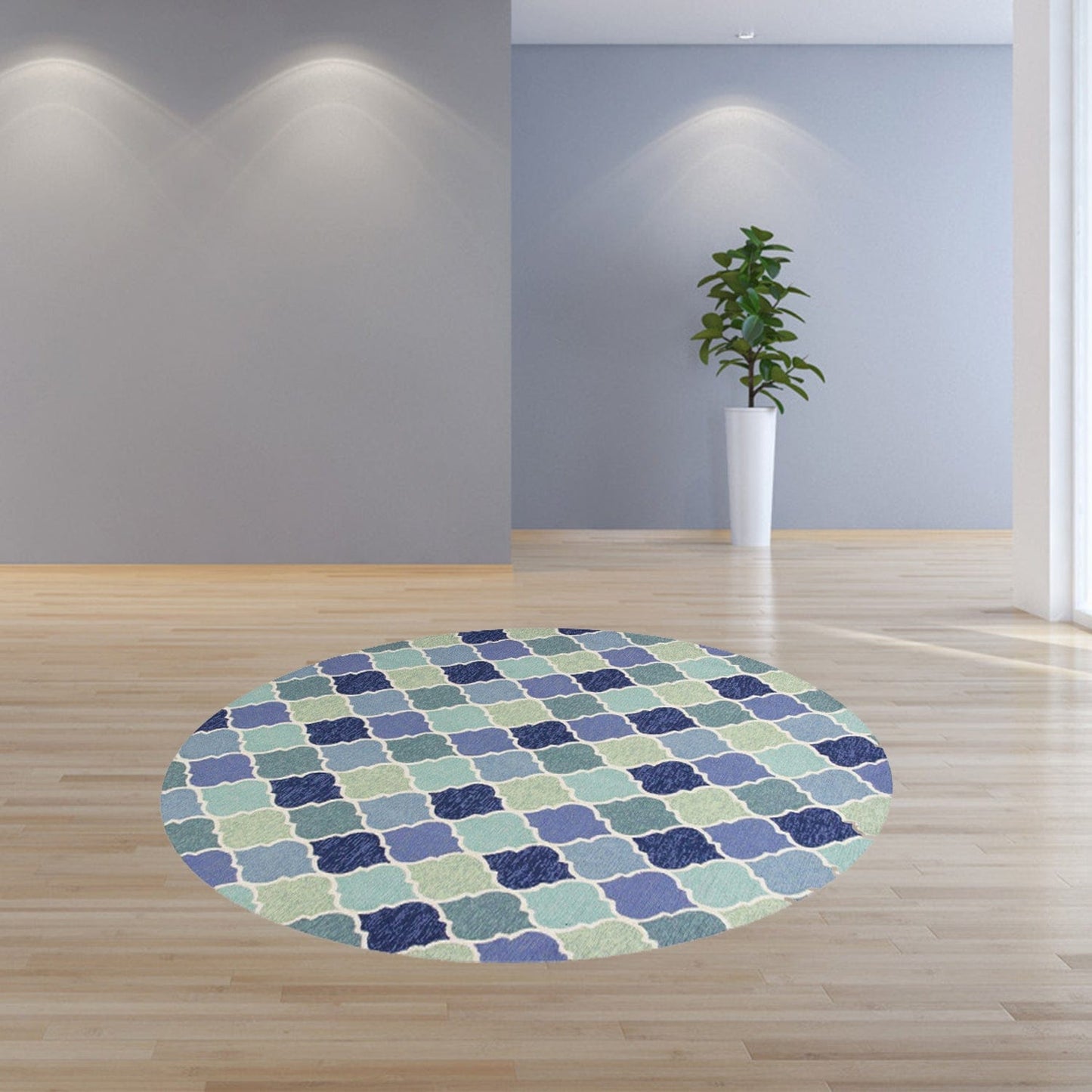 7' X 9' Uv Treated Polypropylene Blue Area Rug