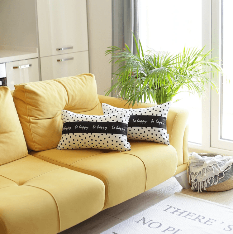 Be Happy Dots Decorative Rectangle Throw Pillow Cover