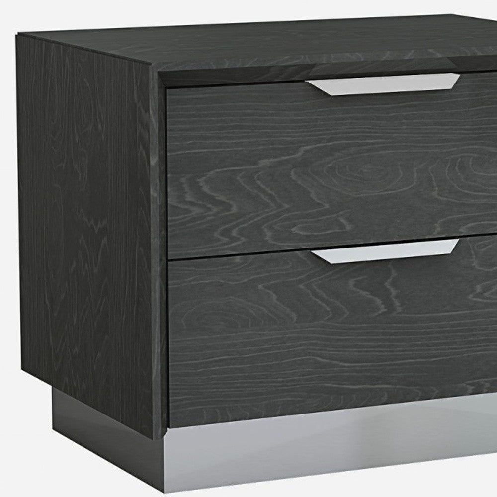 Gray And Stainless Steel Two Drawer Nightstand