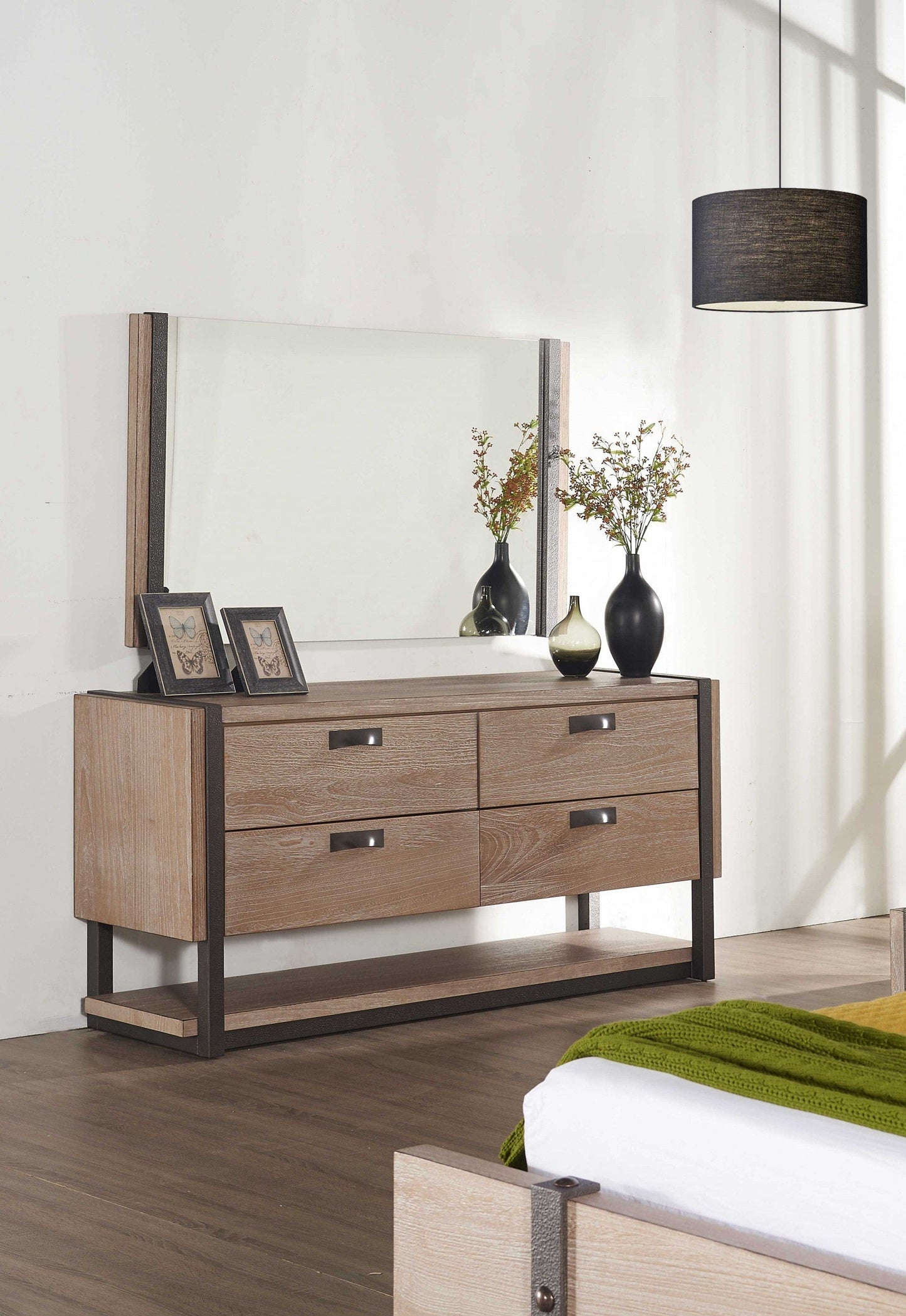 51 X 3.5 X 35 Natural Veneer Metal Mirror