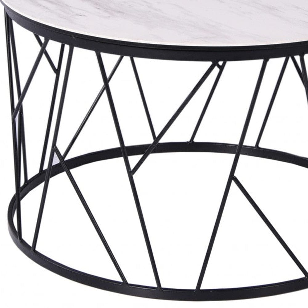 23 X 23 X 16 White Black Ceramic Iron Side Table