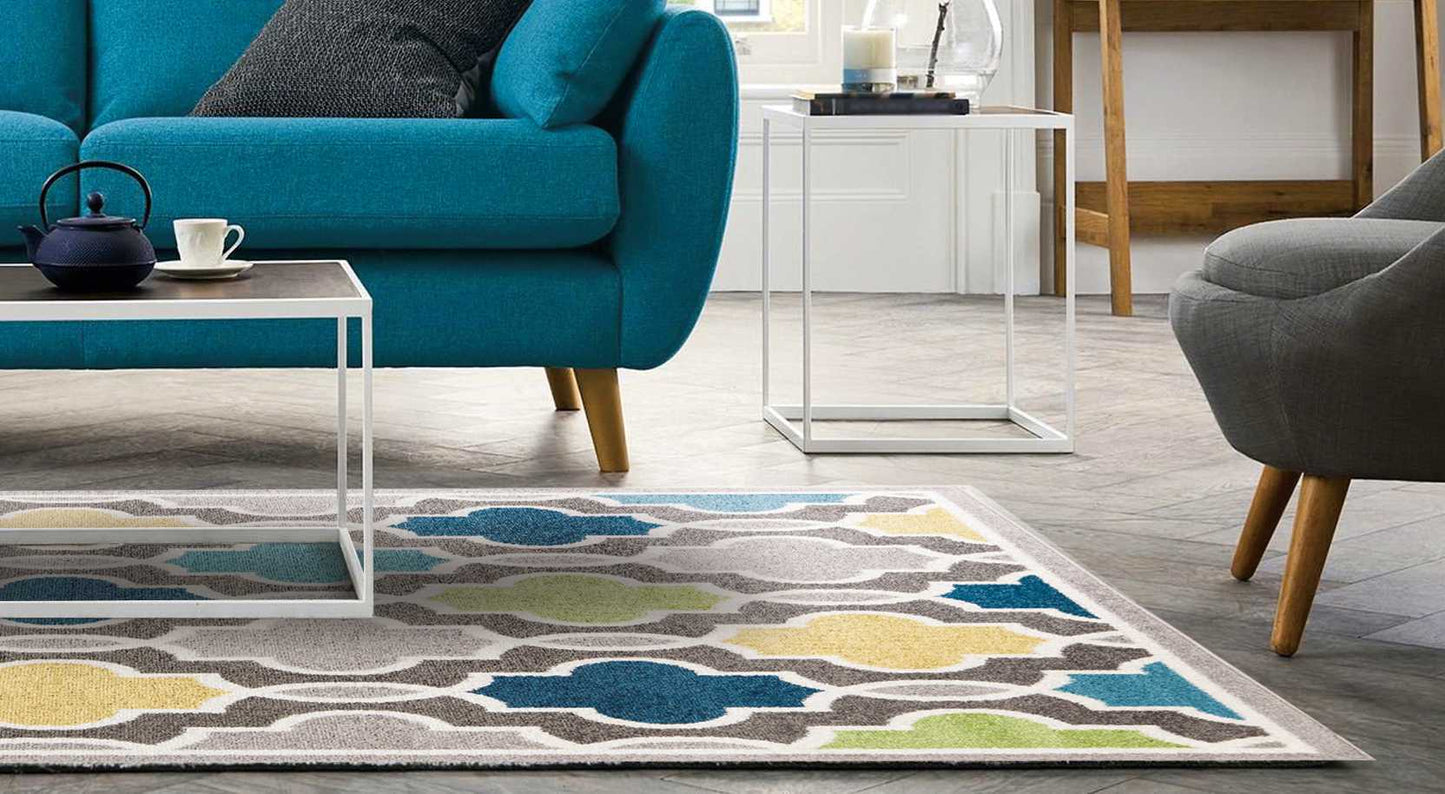 2' X 7' Modern Gray With Pops Of Color Area Rug