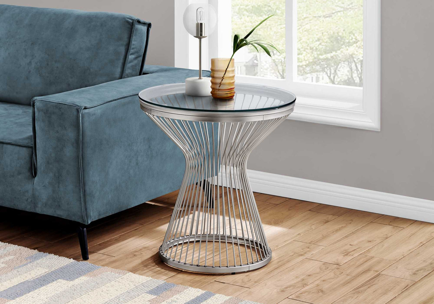 Stainless Steel With Tempered Glass Accent Table