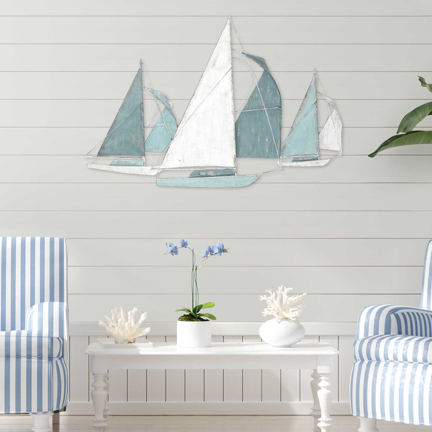 Sailboat Metal Centerpiece In Distressed Finish