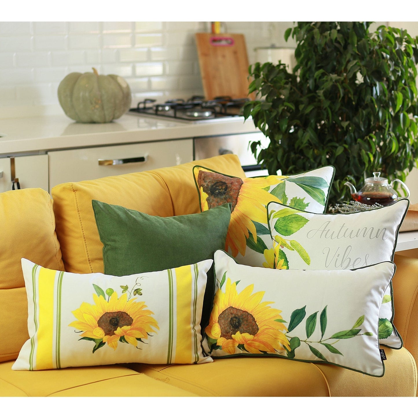 Set Of 2 20" Fall Sunflower Lumbar Pillow Cover In Multicolor