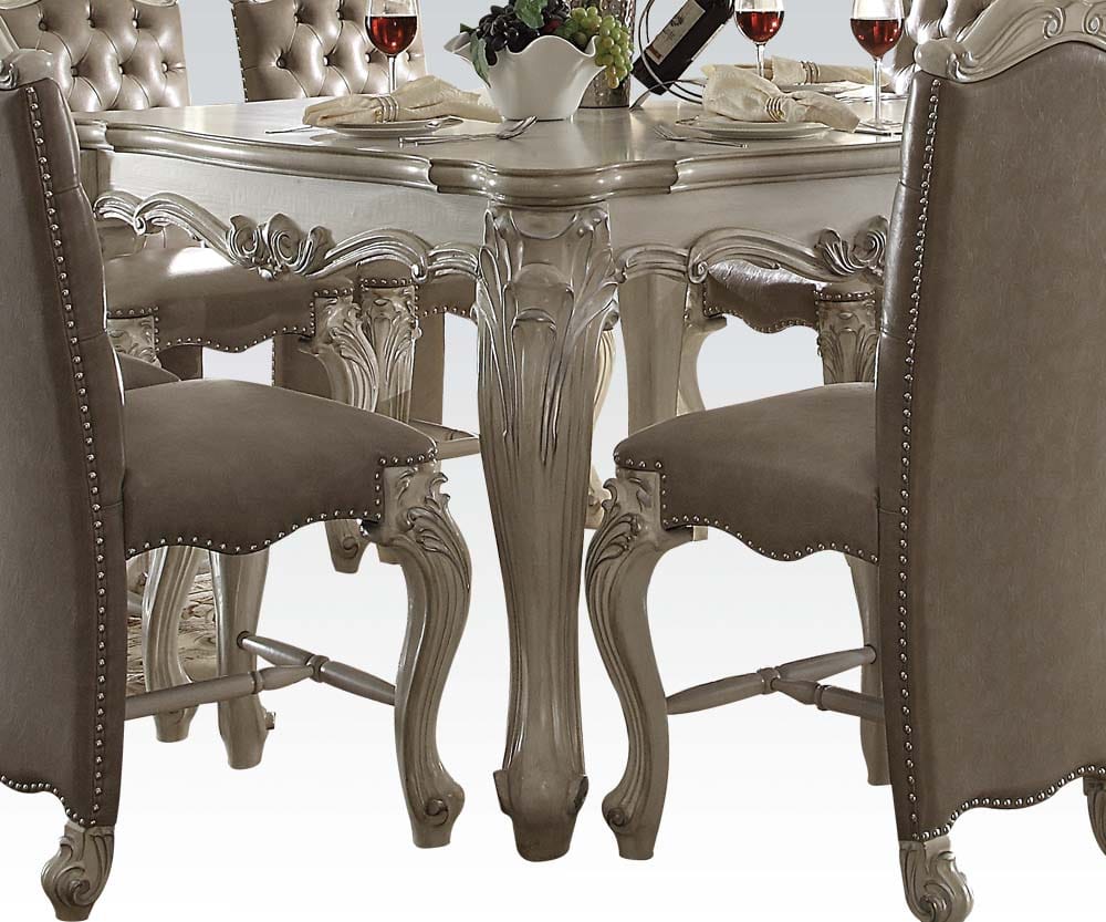 Bone White Wooden Top With Decorative Base With Oversized Scrolled Feet Counter Height Table