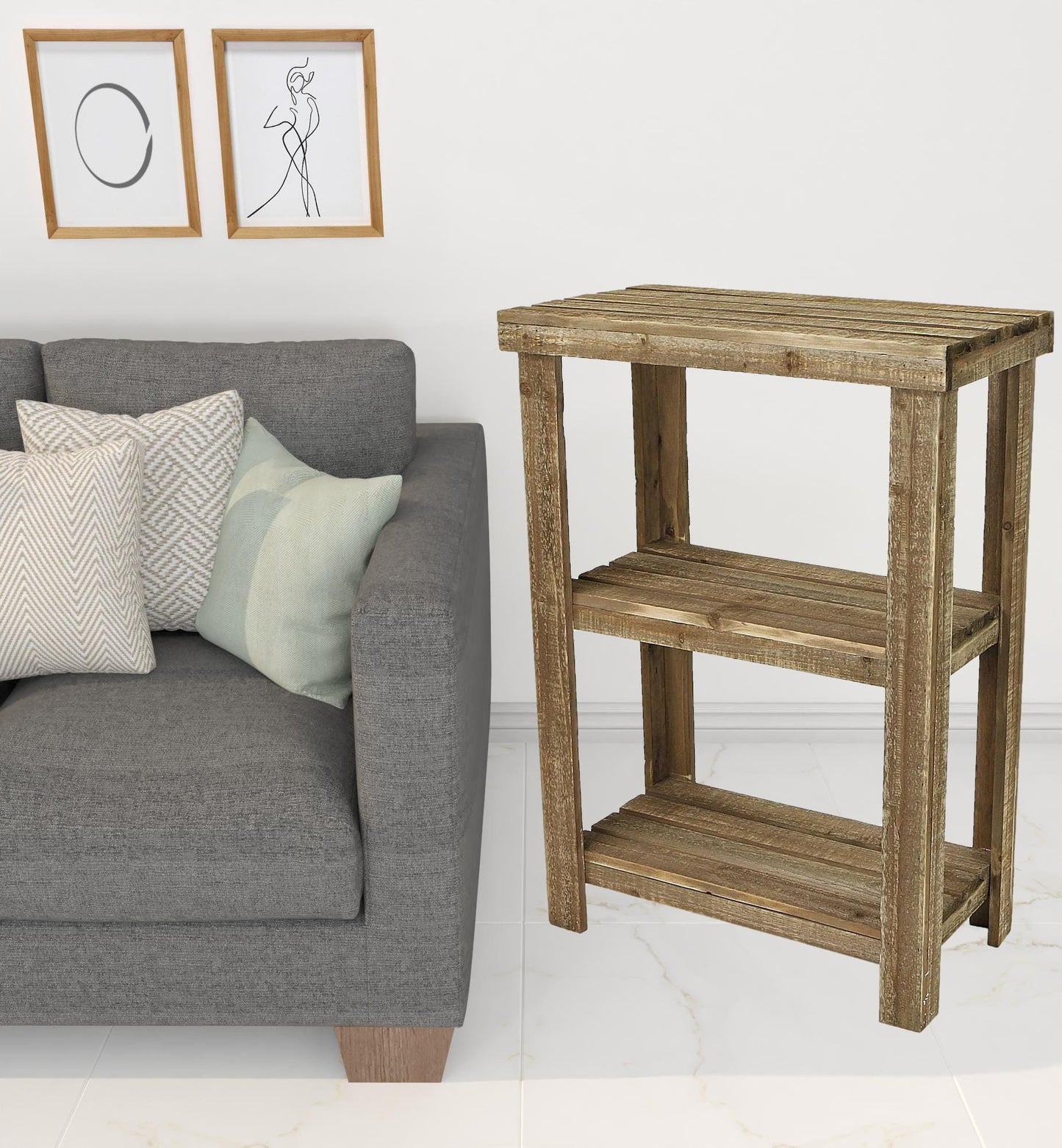 Rustic Natural Wood Finish 2 Shelf Side Table