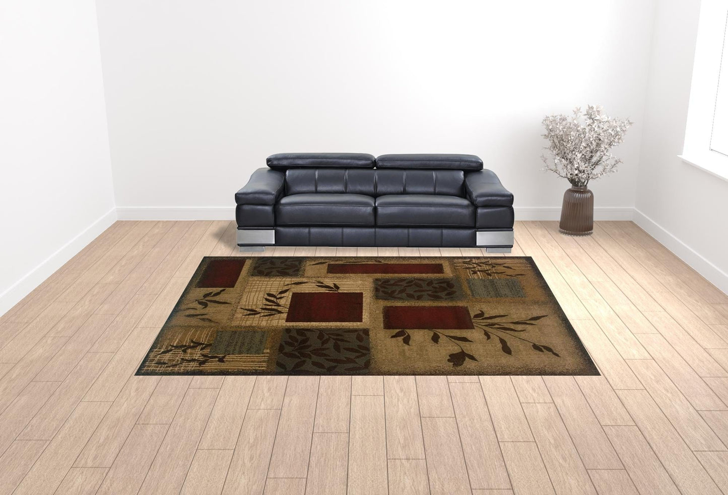 3'X8' Beige And Red Floral Runner Rug