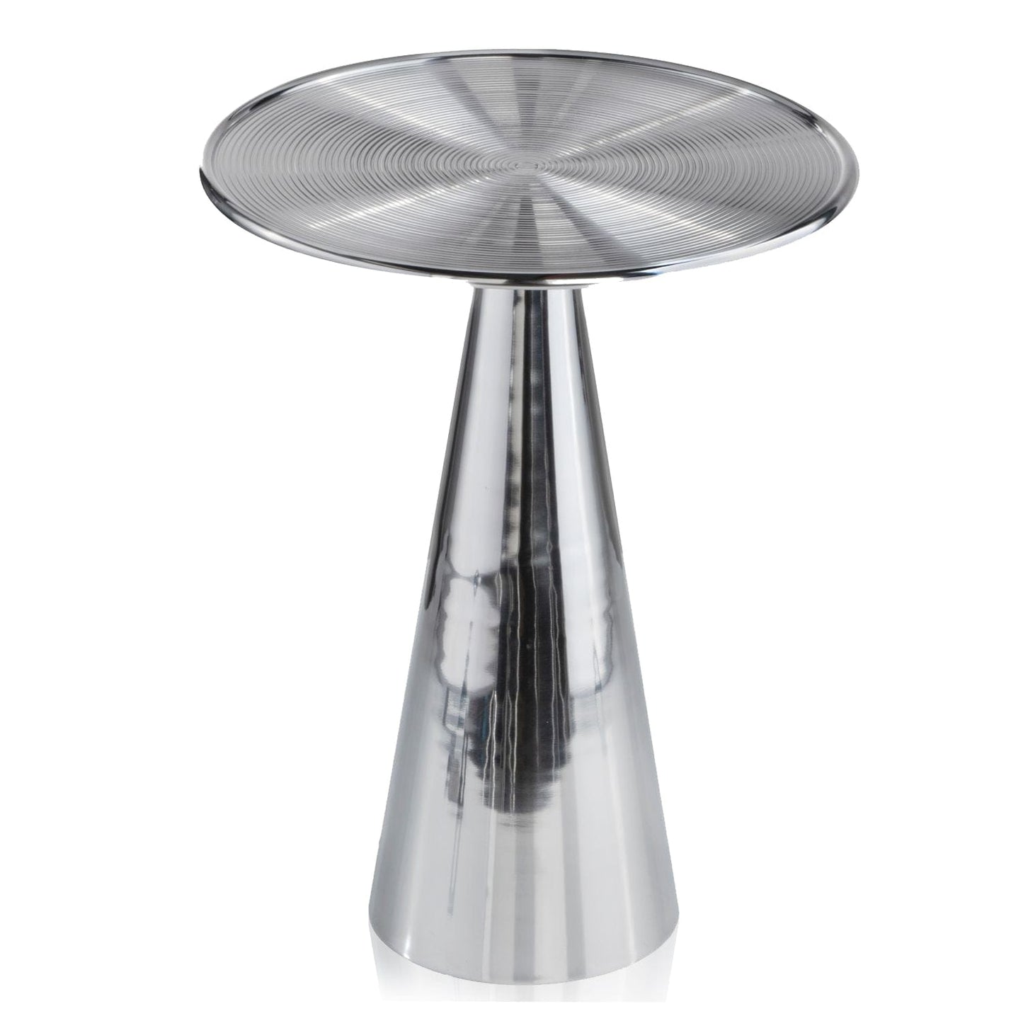 Round Metal Frame Silver Finshed And Cone Pedestal End Table