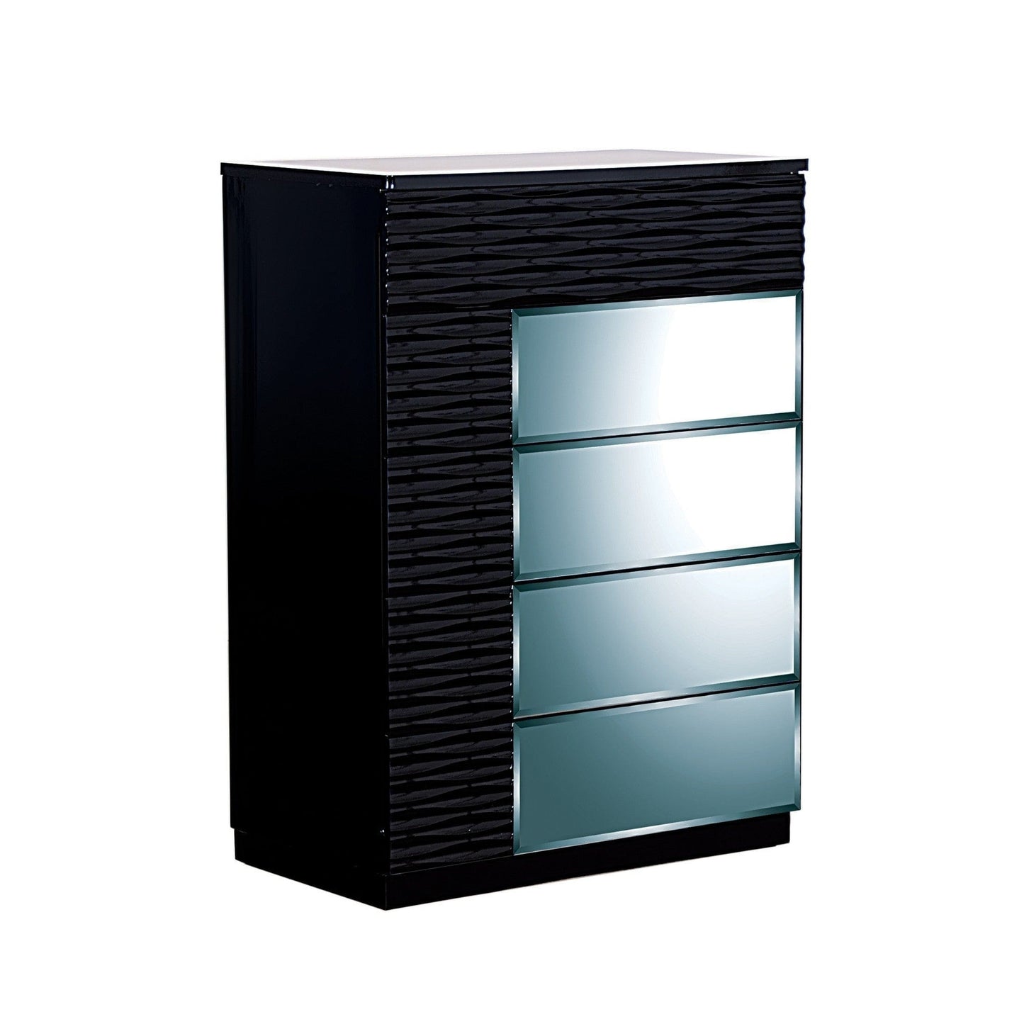 Modern Black Chest With Geometric Designed Panels 5 Drawers