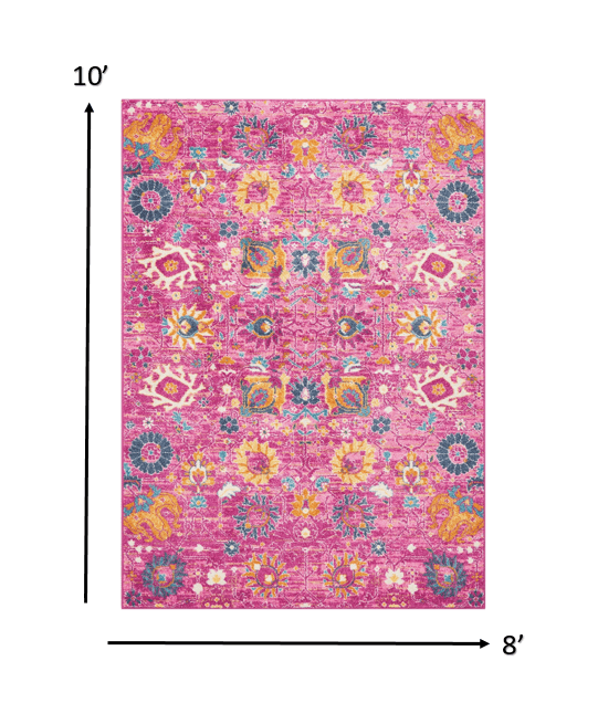 2’ X 6’ Fuchsia And Orange Distressed Runner Rug