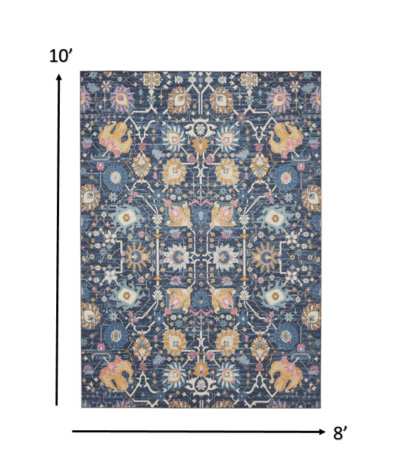 2’ X 3’ Navy Blue Floral Buds Scatter Rug