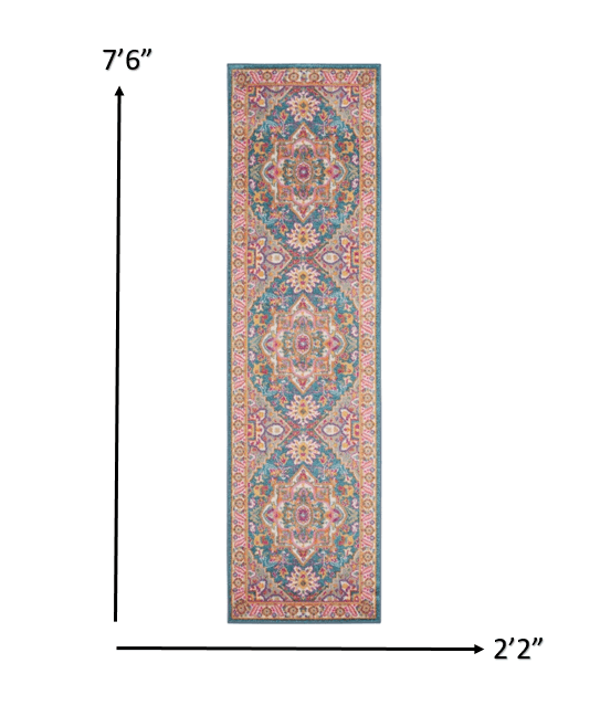 2’ X 3’ Teal And Pink Medallion Scatter Rug