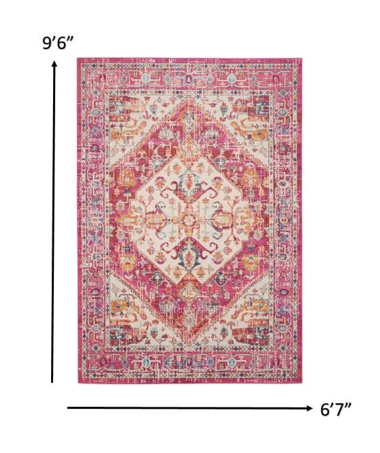 2’ X 8’ Ivory And Pink Oriental Runner Rug