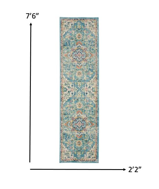 2’ X 6’ Light Blue And Ivory Distressed Runner Rug