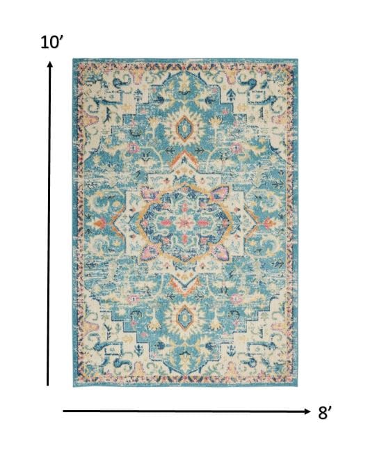 4’ X 6’ Light Blue And Ivory Distressed Area Rug