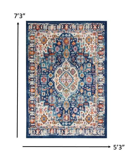 2’ X 8’ Blue And Ivory Medallion Runner Rug