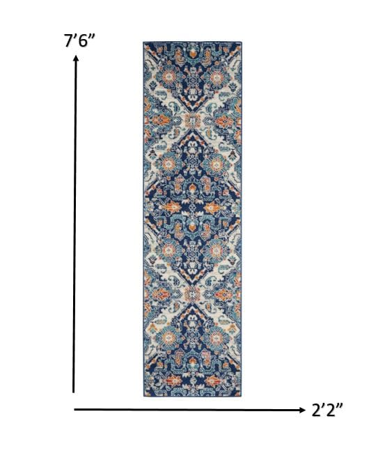 2’ X 3’ Blue And Ivory Persian Patterns Scatter Rug