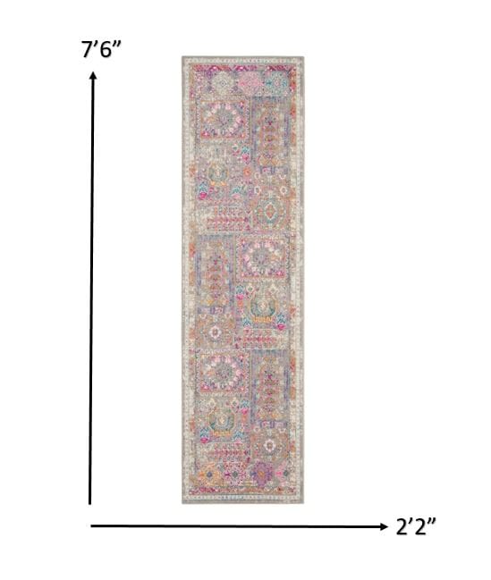 2’ X 6’ Gray Distressed Ornamental Runner Rug