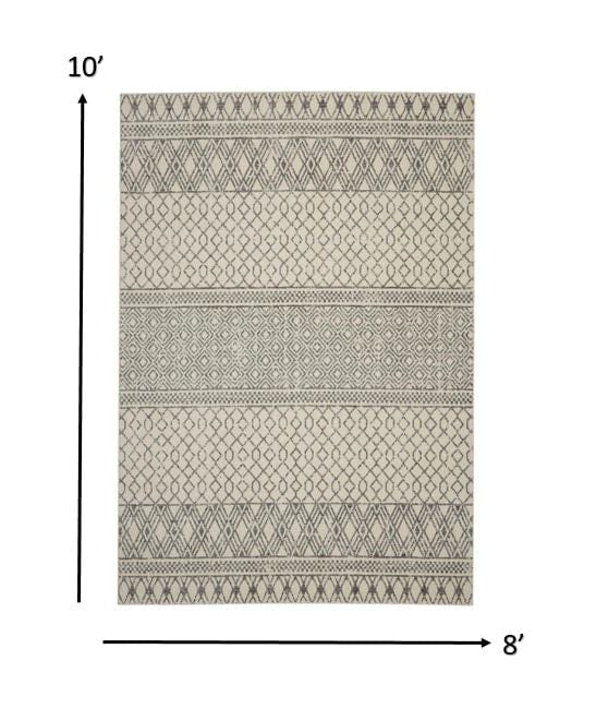 2’ X 10’ Ivory And Gray Geometric Runner Rug