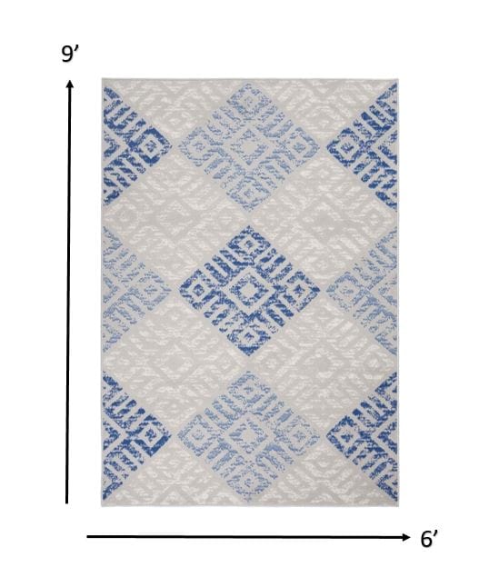 4’ X 6’ Gray And Blue Diamonds Area Rug