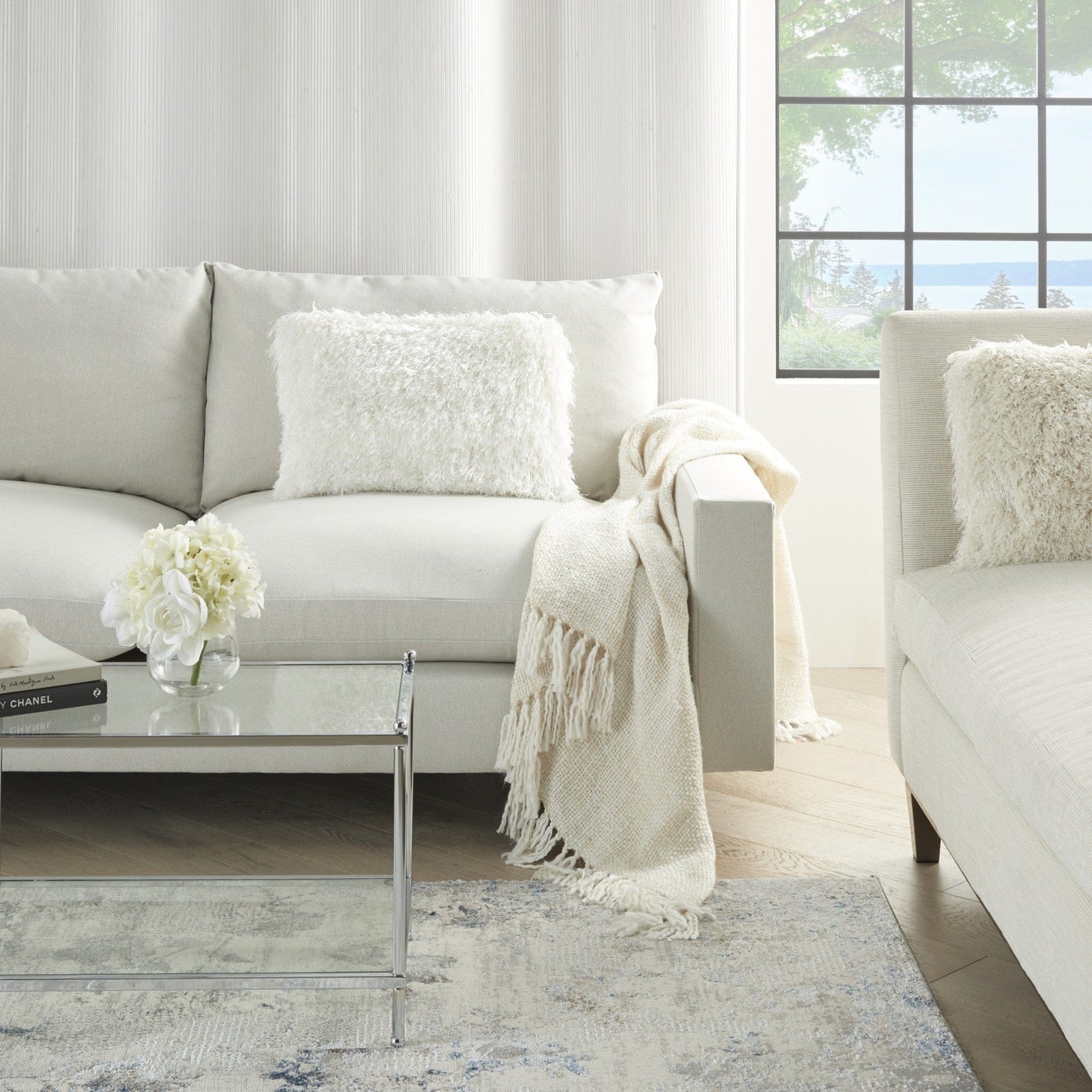 White Super Shaggy Throw Pillow