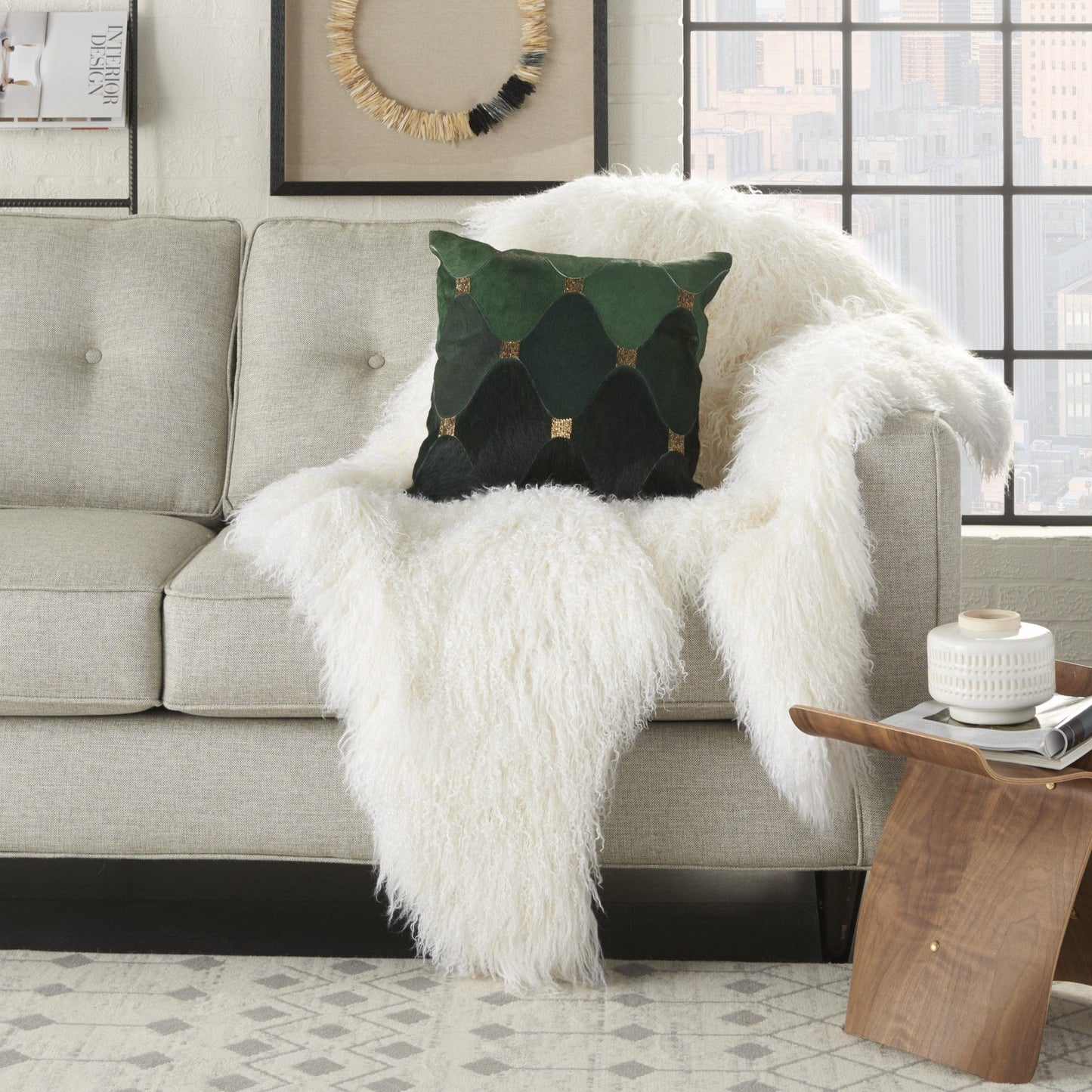 Green And Gold Diamonds Cowhide Throw Pillow