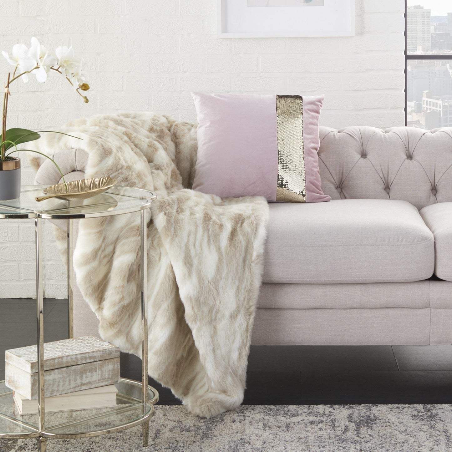 Light Pink Throw Pillow With Sequin Stripe