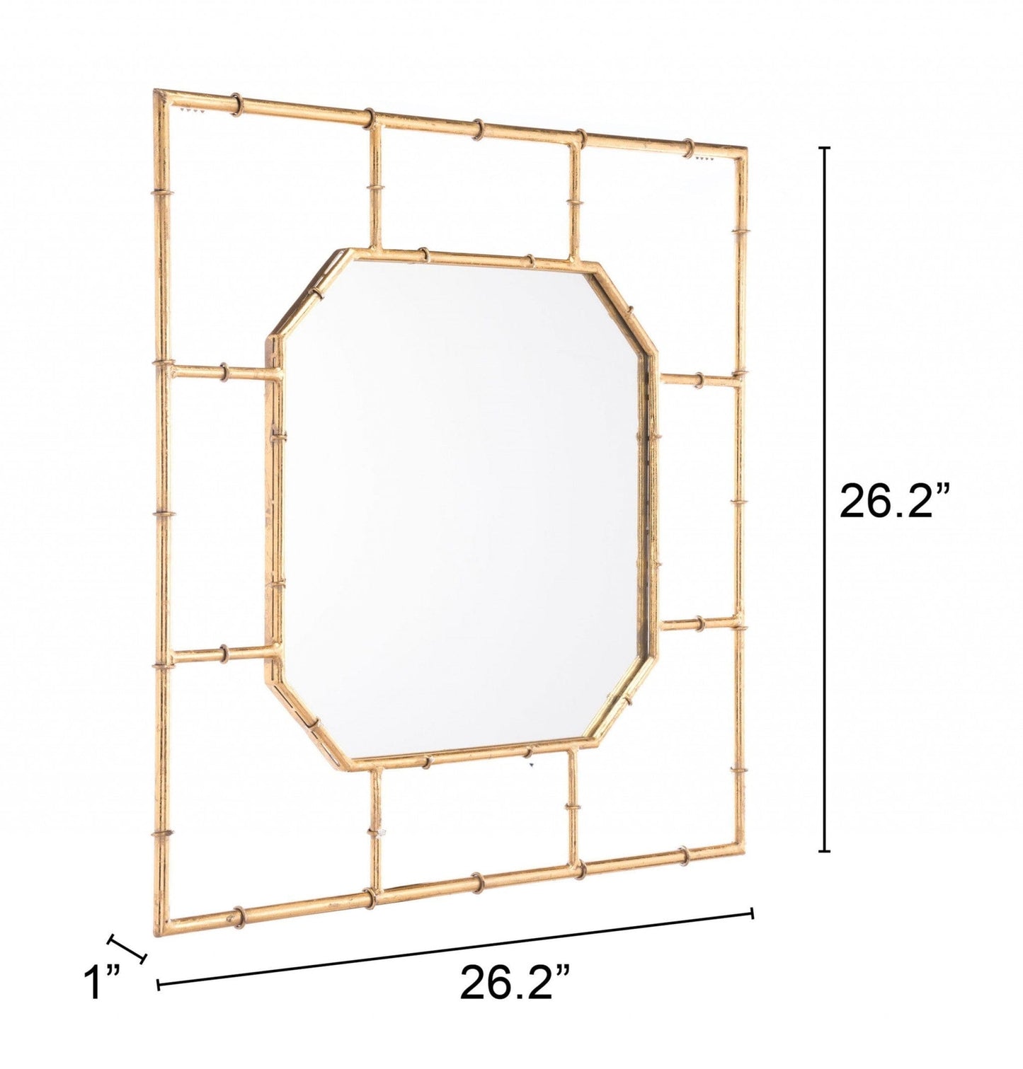 26" Gold Octagonal in a Square Faux Bamboo Wall Mounted Accent Mirror
