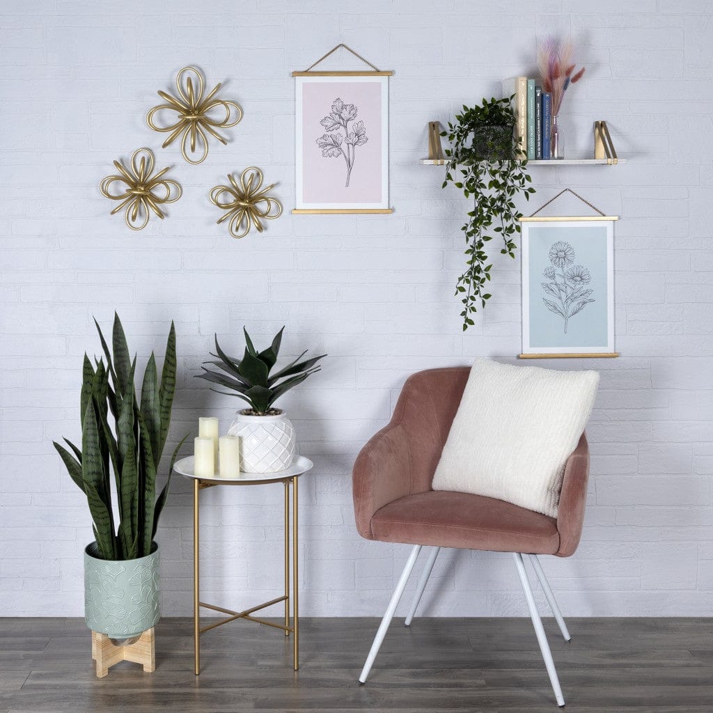 Pink Floral Print Scroll Wall Art