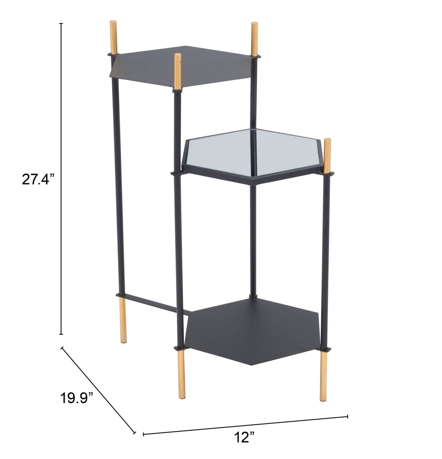 Moderna 3 Level Black and Gold Accent Side Table
