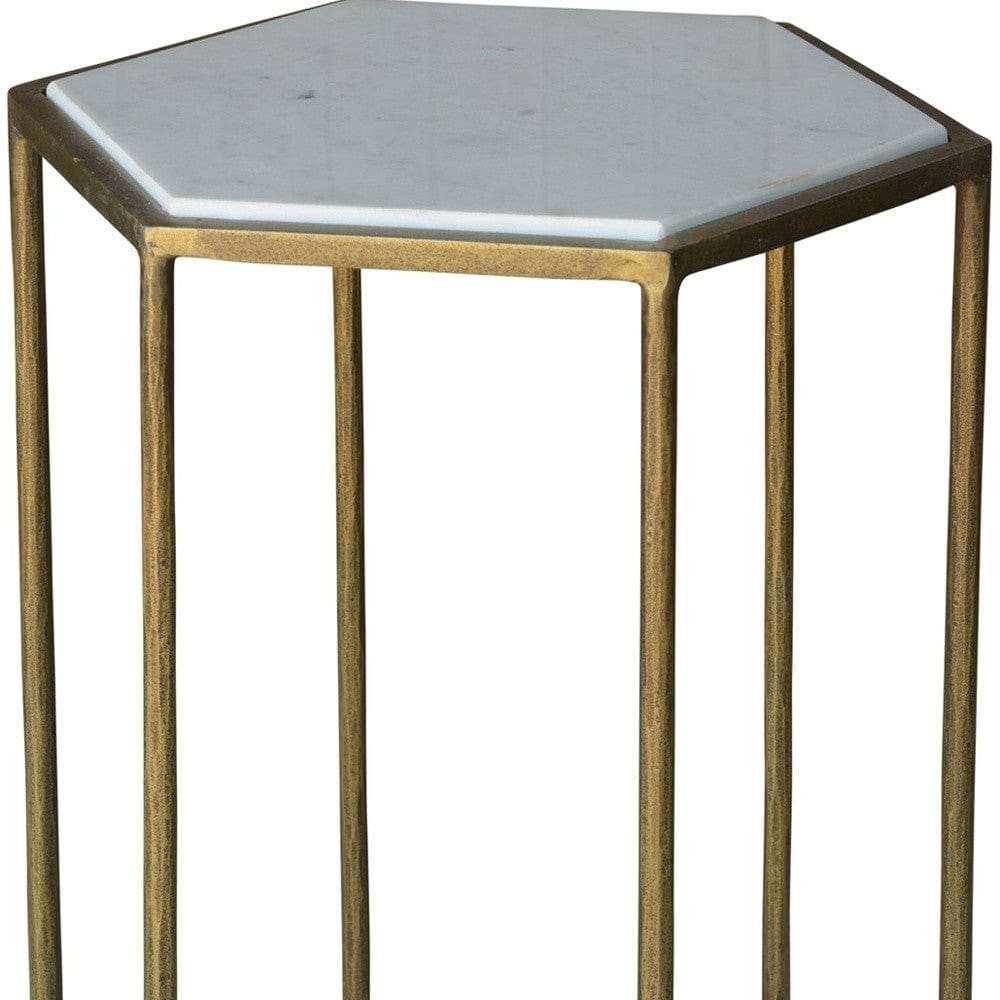 Geometric Gold And White Marble Side Table