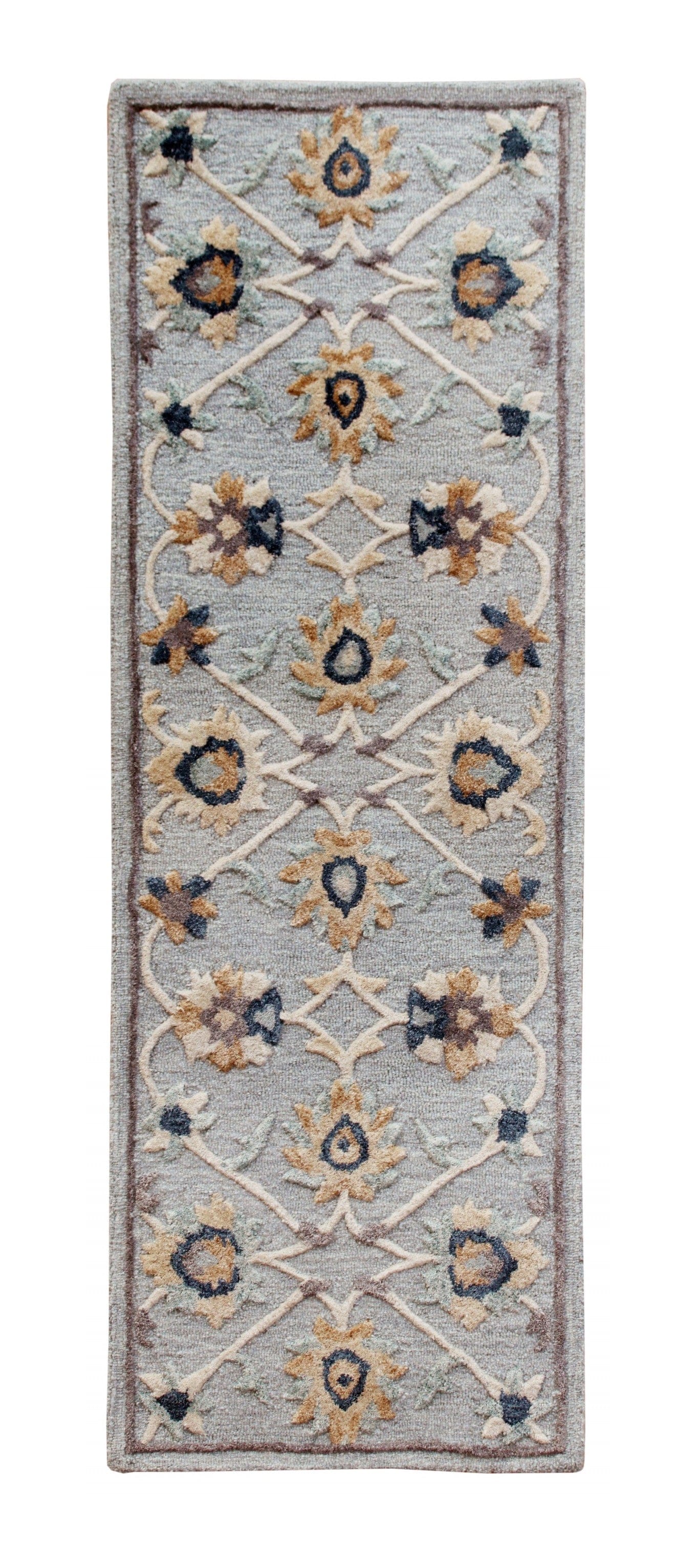 3’ Round Blue And Beige Floral Area Rug