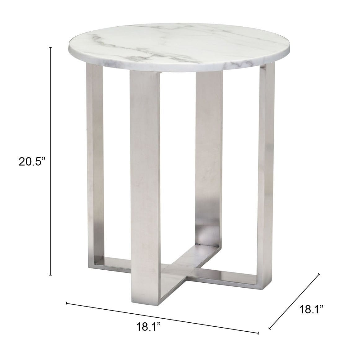 Designer's Choice White Faux Marble and Steel End Table