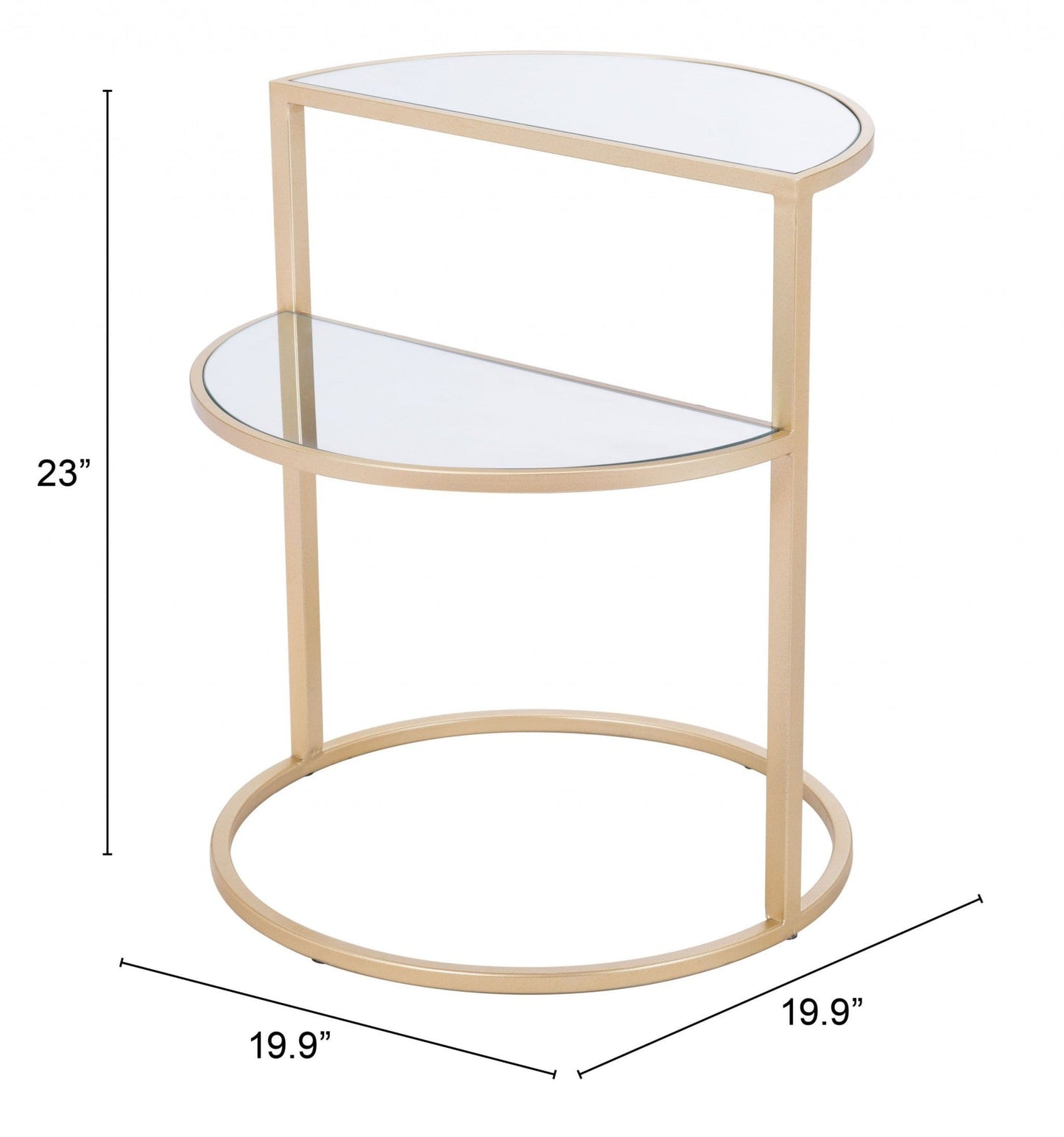 23" Gold And Clear Glass Half Circle End Table