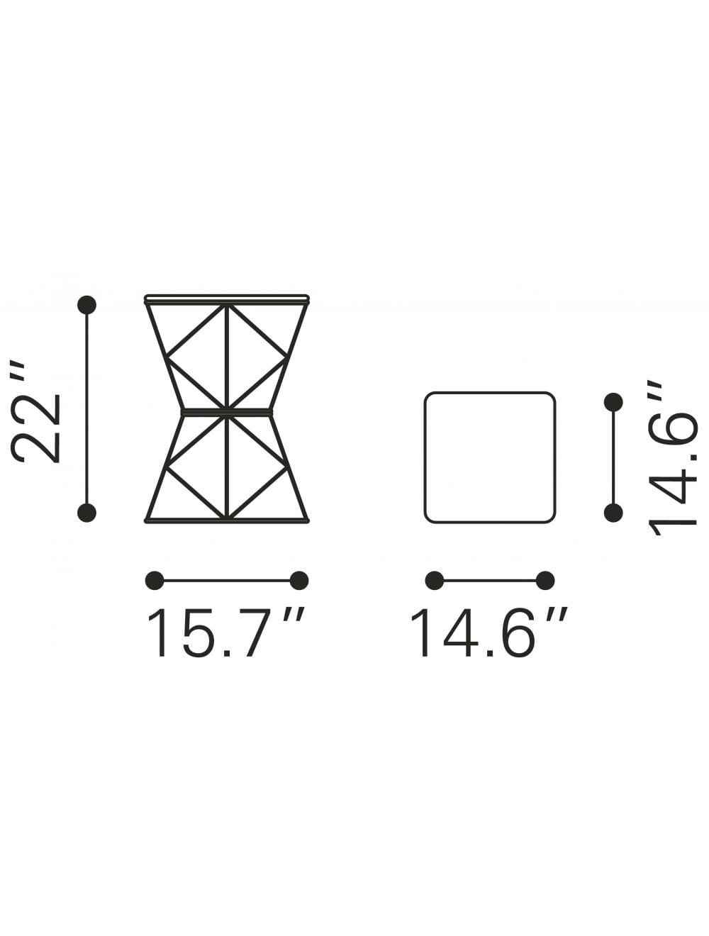 22" Black And Antique Gold Steel Square End Table