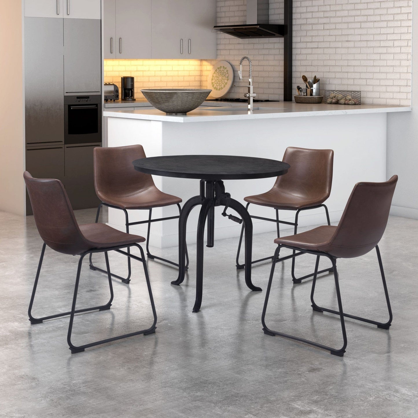 Set Of 2 Black Solid Back Dining Chairs