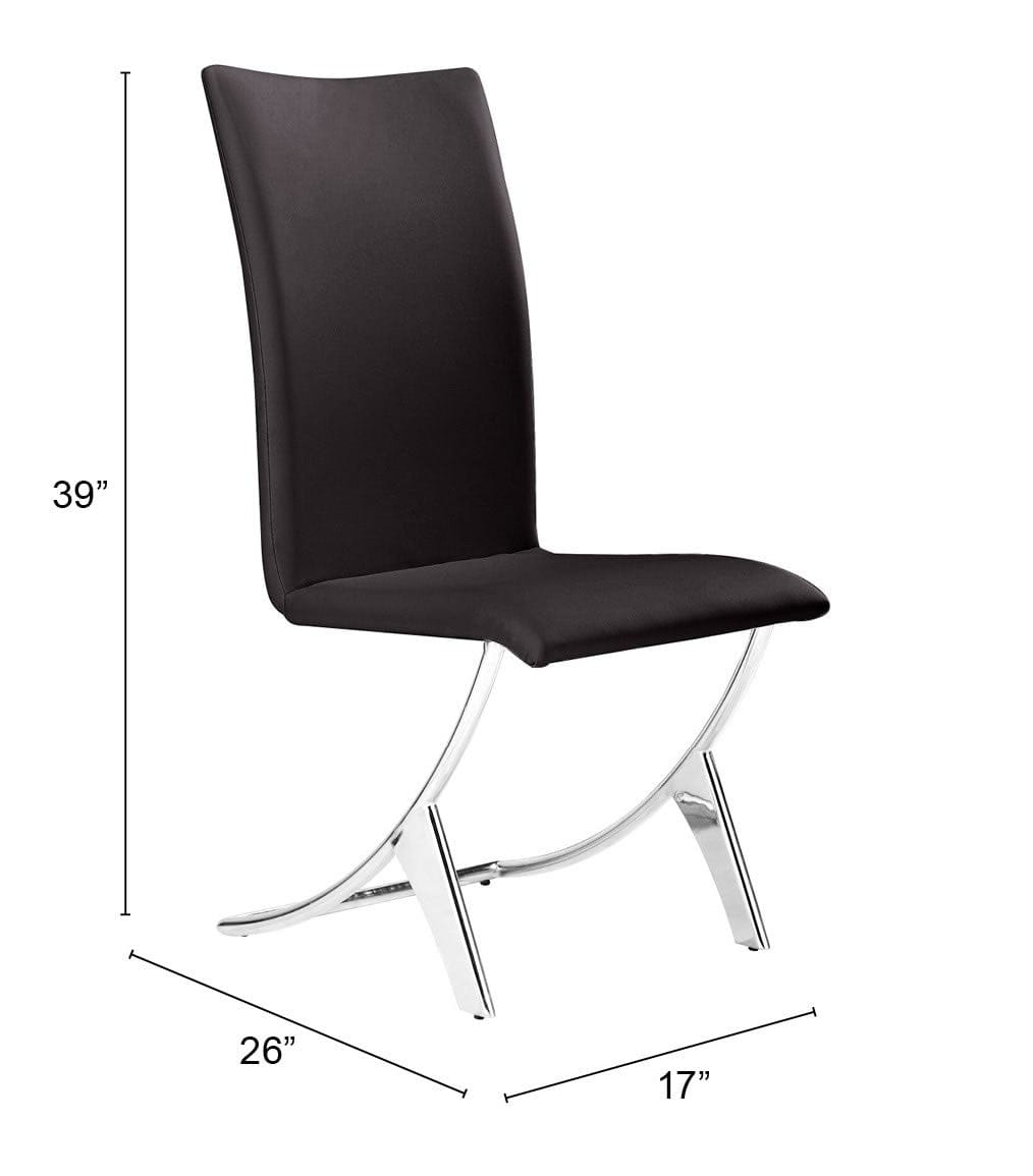 Set of Two Contempo Slim Brown Faux Leather and Stainless Dining Chairs