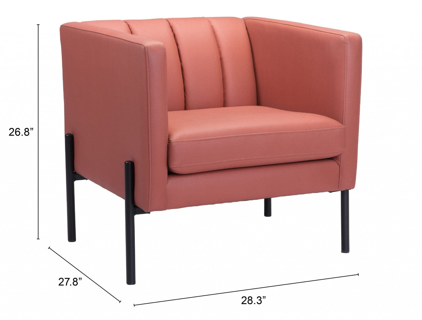 Terra Cotta and Black Modern Cube Faux Leather Accent Chair