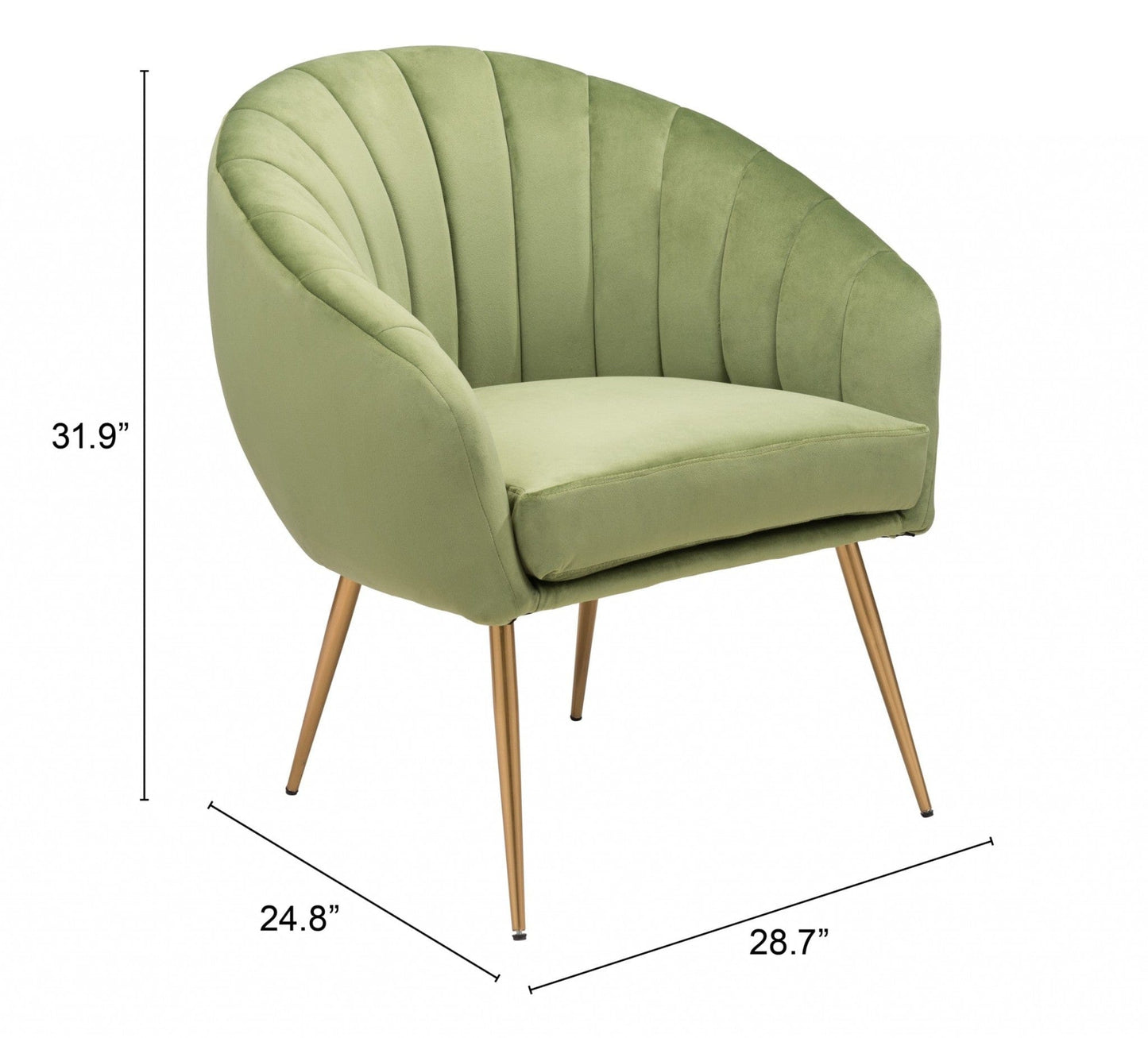 Mossy Green and Gold Curve Vertical Channel Accent Club Chair